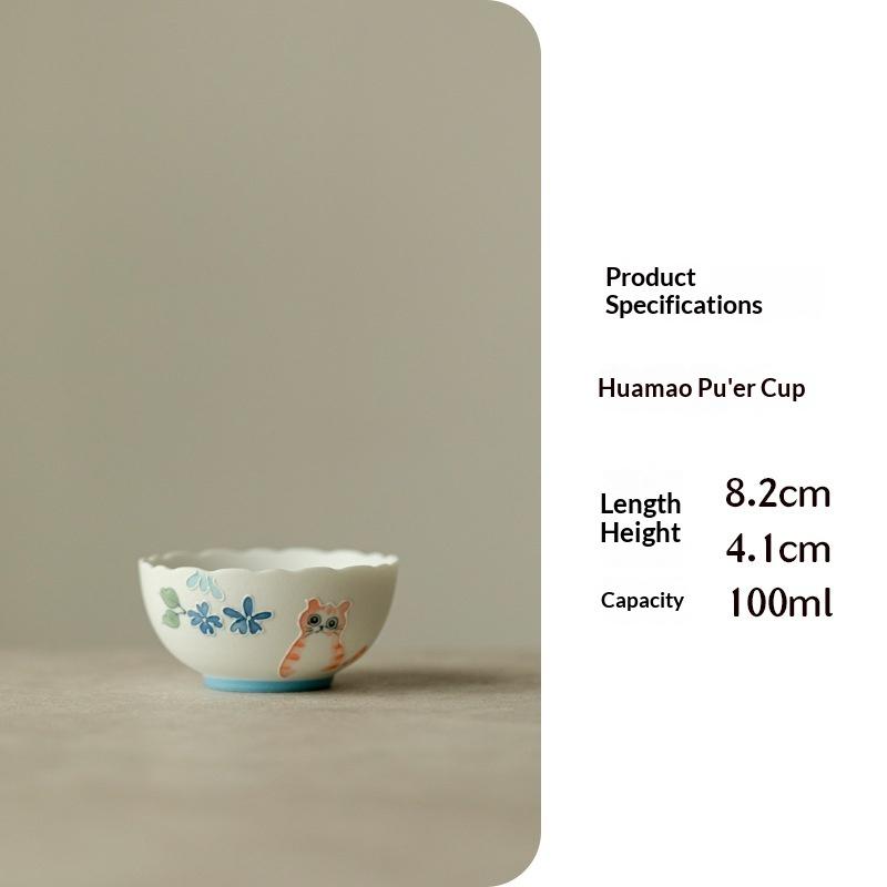 

Hand-painted Flower Cat Gaiwan Snowflake Underglaze Color Gourd Tea Bowl Teacup High-end Kung Fu Teapot Ceramic Tea Brewer