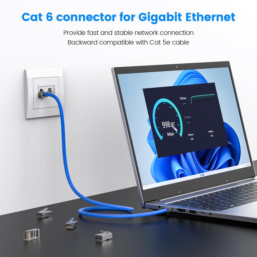 MOGOOD Cat 6A RJ45 Modular Plugs Shielded External Grounding Suitable for Solid or Twisted Ethernet Cables (100-Pack), (STP) Connectors, S/FTP
