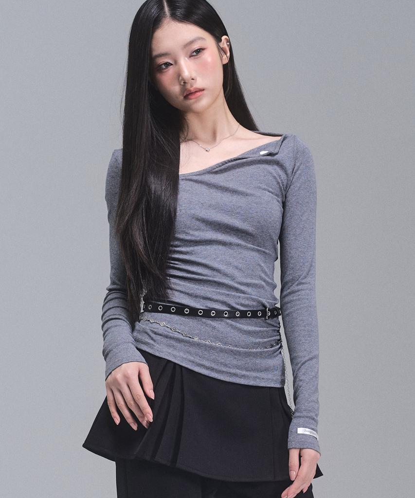 ZEROPLANET Chloe Asymmetrical Sleeve Top [Grey]