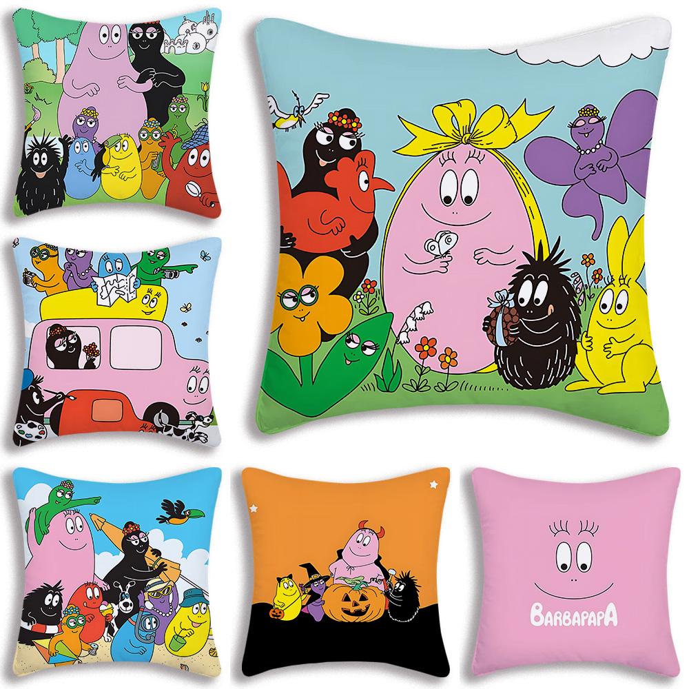 Anime B-Barbapapas Pillow Covers Cartoon Sofa Decorative Home Double-sided Printing Short Plush Cute Cushion Cover