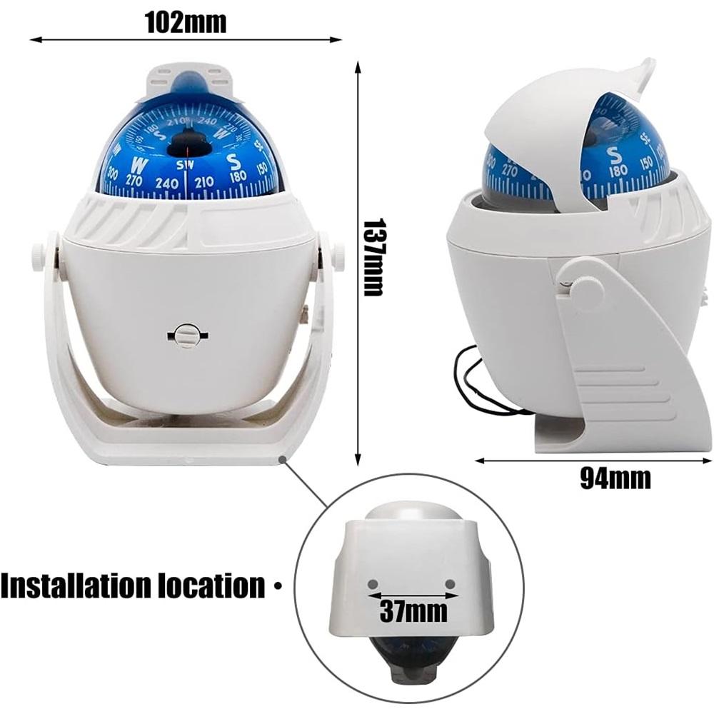 Marinekompass mit montierter wasserdichter Kugel für Wohnwagenboote, weiß drehend