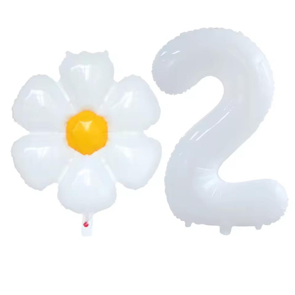 2Pcs White Daisy Flower Foil Balloons 32inch 0-9 Number Balloon Kids Birthday Party Decorations Baby Shower Wedding Decorations