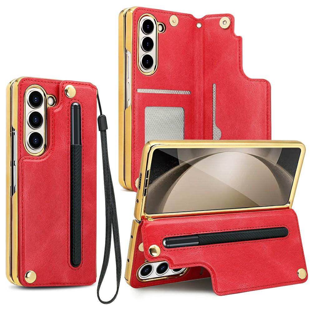 For Samsung Galaxy Z Fold6 5G Case RFID Blocking Card Slot PU+PC Kickstand Phone Cover with Stylus Holder