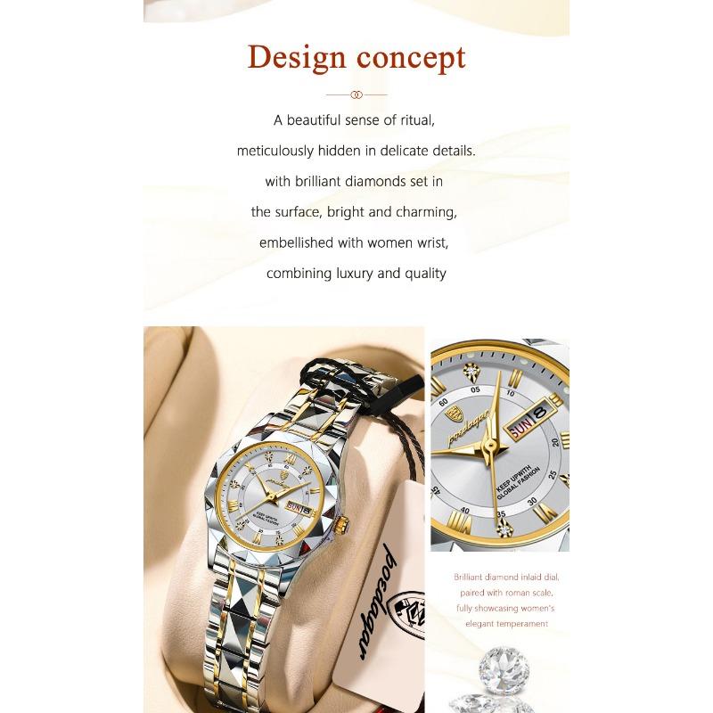 POEDAGAR Elegant Luxury Women Watch Luminous Waterproof Week Date Wristwatch Stainless Steel Fashion Quartz Ladies Watches