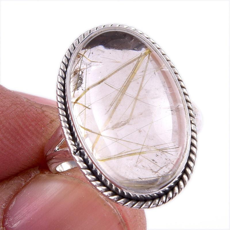 Natural Golden Rutile Gemstone Handmade 925 Solid Silver Jewelry Ring S.6 I3p80