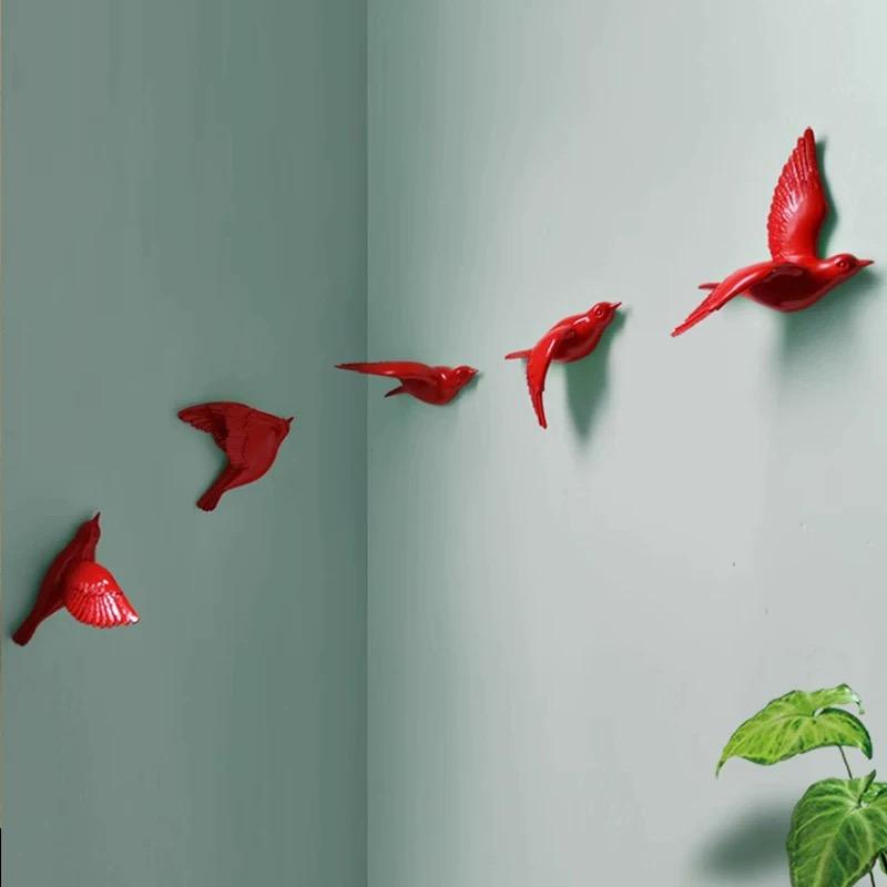 3D Resin Bird Wall Decor, No-Drill Hanging Decorative Birds for Home Wall Art
