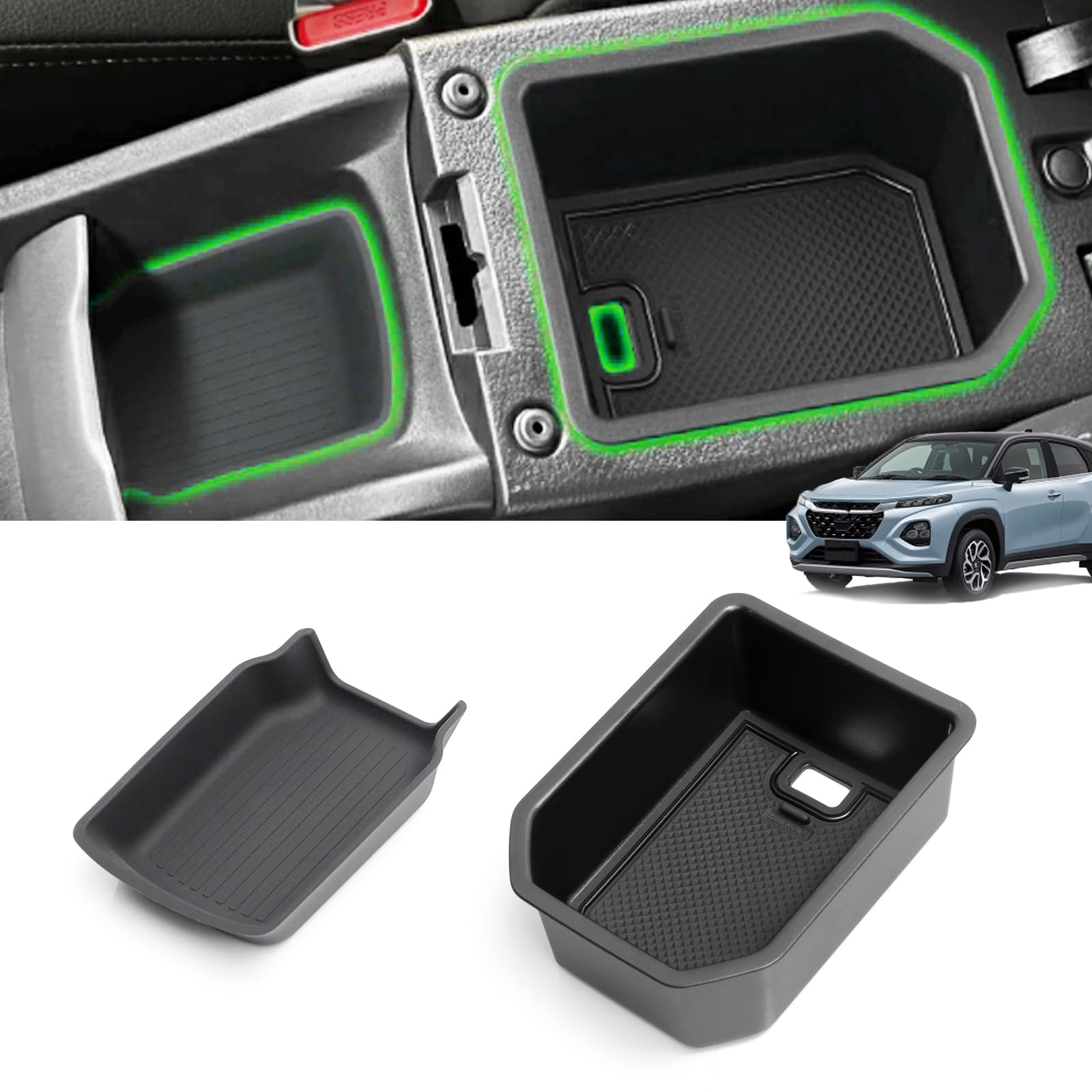 

Temiry Бокс передней консоли для Suzuki FRONX Коврик лотка центральной консоли, тип WEB3S, Хранение зелёный