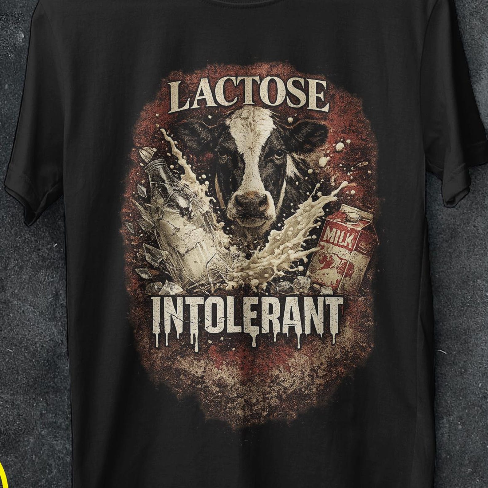 Lactose Intolerant, Vintage Shirt, Cringy Shirts, Gen Z, bootleg, Humor Lactose Intolerant shirt, milk joke shirts, cow shirt, cat, gifts S