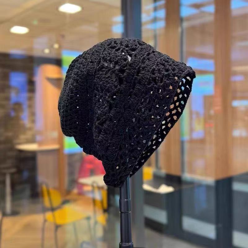 Handmade Hats Stacked Thin New Woven Hollow Retro Knitted Literary Bag Head Wool Hat Women