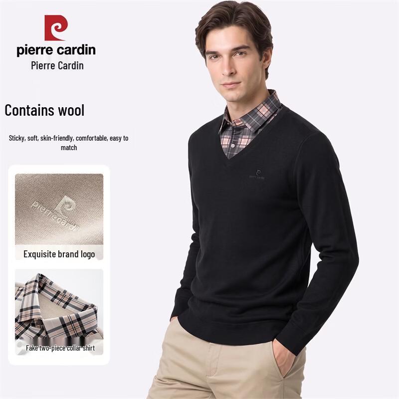 Pierre Cardin Men's Faux Two-Piece Fleece-Lined Wool-Blend Sweater