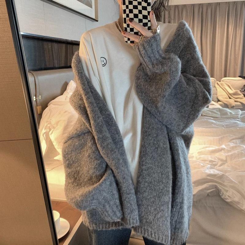 Autumn Women's Korean-Style Lazy Soft High-End Vibe Knit Sweater Cardigan Outer Jacket