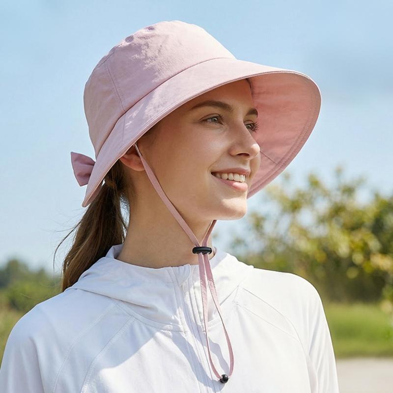 Customized Bucket Hat Women Summer Wide Brim Ponytail Sun Protection Chin Strap Cap For Fishing Climb Outdoor Camp Fisherman