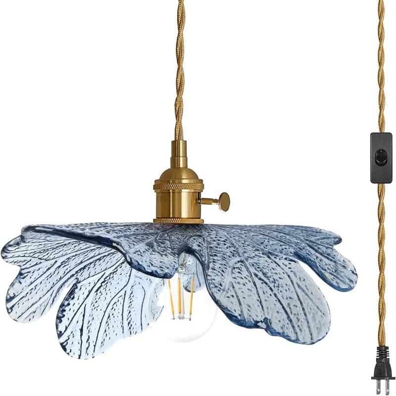 Vintage Hanging Light with Plug In Cord on/Off Switch Brushed Brass Pendant Light Fixtures