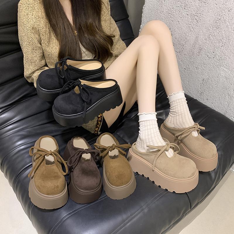 Fashion Women's 2025 New Autumn Retro Fashion Versatile Platform Heightened Baotou Half Slippers
