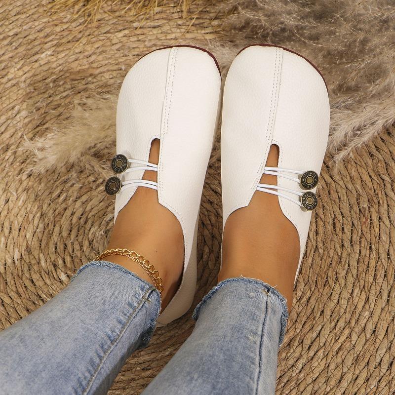 Women's Round Toe Slip-On Flats, Soft Leather Casual Shoes, Plus Size Summer Spring Footwear