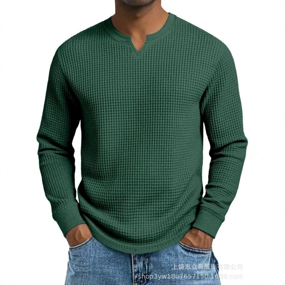 Fall Long-sleeved V-neck Casual Shirt for Men with A Fitted Design