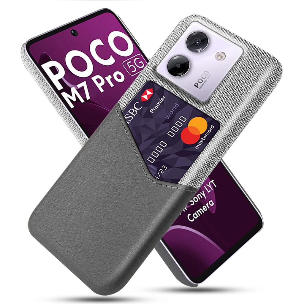 For Xiaomi Poco M7 Pro 5G Case PU Leather Cloth Texture Hard PC Phone Cover with Card Holder