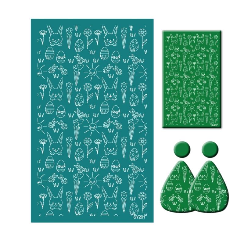 Bunnies Eggshell Silkscreen Print Stencils 6.3x4Inch Washable for Clay Earrings Jewelry Making Printing on Clay Fabric