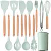 Cooking Utensils Kitchen Utensil Set, 12 PCS Wooden Handle Nontoxic BPA Free Silicone Spoon Spatula Turner Tongs Kitchen Gadgets Utensil Set