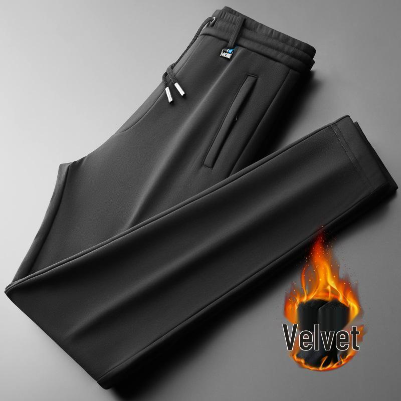 Men's Autumn Fleece-Lined Straight-Leg Elastic Sweatpants - Plus Size Casual Sports Pants