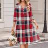 Lässiges Damen-Karo-Kleid mit V-Ausschnitt und Dreiviertelärm