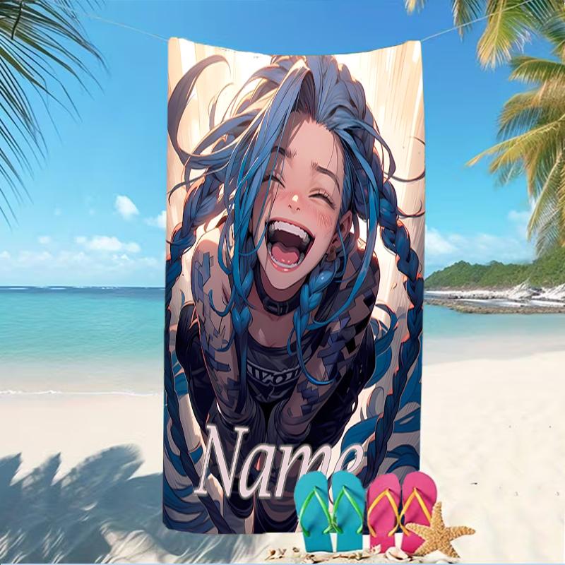 Customizable personalized beach towels Jinx themed designs.Suitable for the beach, yoga, sports;ideal as beach accessories