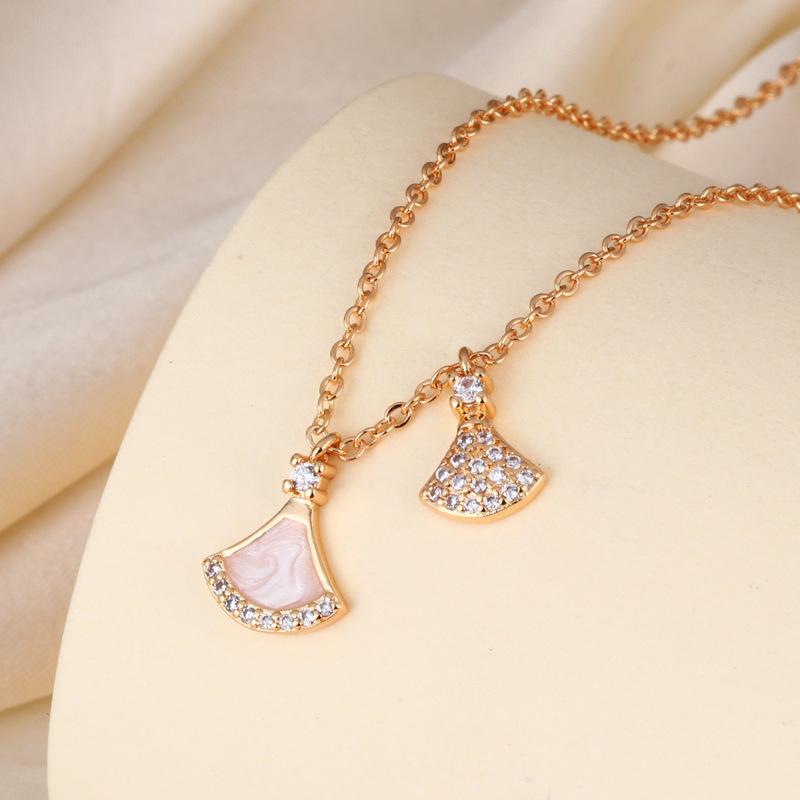 Seiko Double Fan Fritillary Full Diamond Necklace Small Skirt Pendant Collarbone Chain
