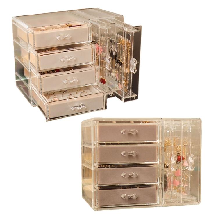 Elegant Jewelry Holder With 5 Drawers Clear Plastic Case For Women's Earrings Rings and Necklaces Storage Solution