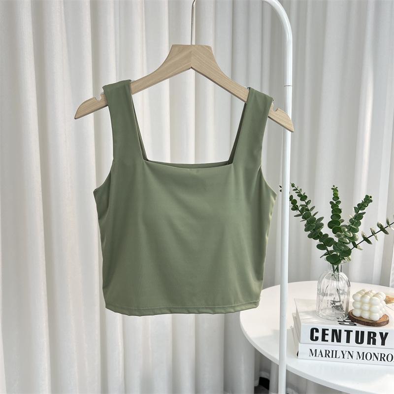 

Женская майка Ice Silk с широкими плечами, накладкой на грудь, квадратным вырезом и открытым пупком для летней спортивной одежды One Size 75-125jin