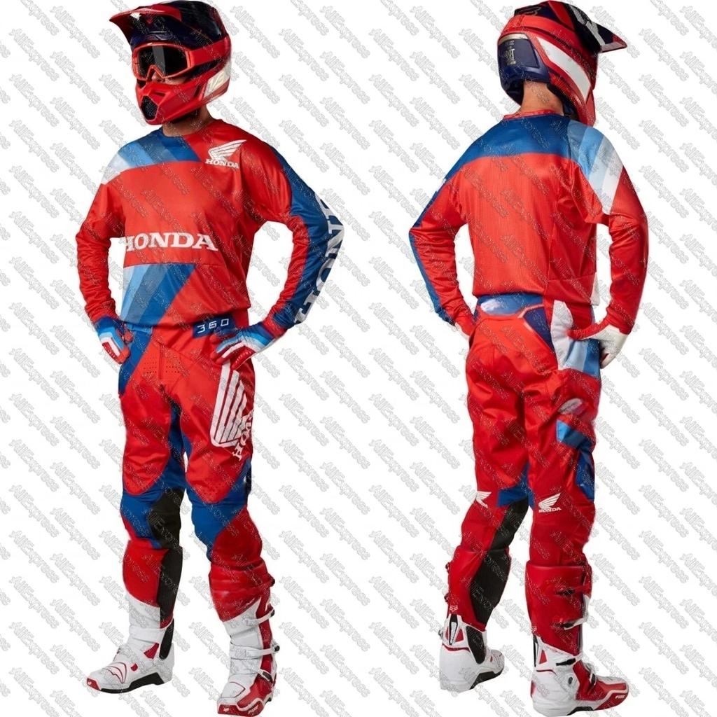 HONDA RACING 360 MOTOCROSS MX KIT PANTS JERSEY Long Sleeve Motorcycle Tee Breathable Quick-Drying Super Racing Jersey for Men