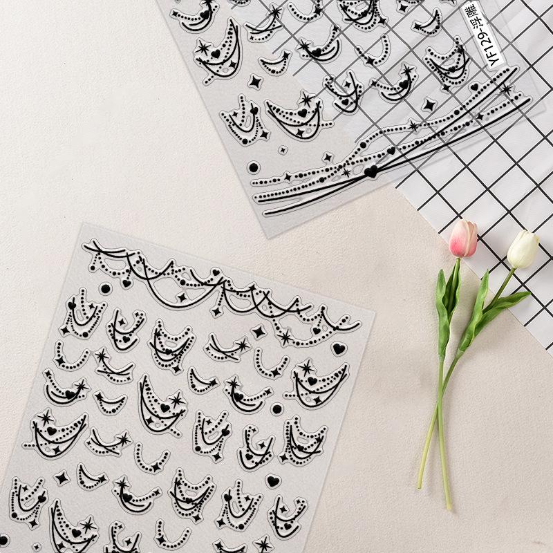 New Gothic Chrome Heart and Cross Nail Stickers: European & American Embossed Black and White Design