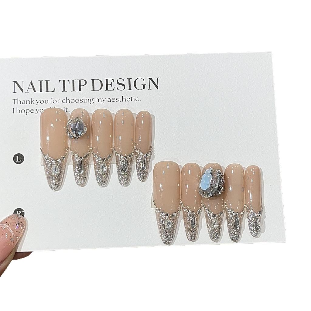 Miu-style Nude Color Nude Fingertip French Shattered Diamond Light Luxury Wear Armor