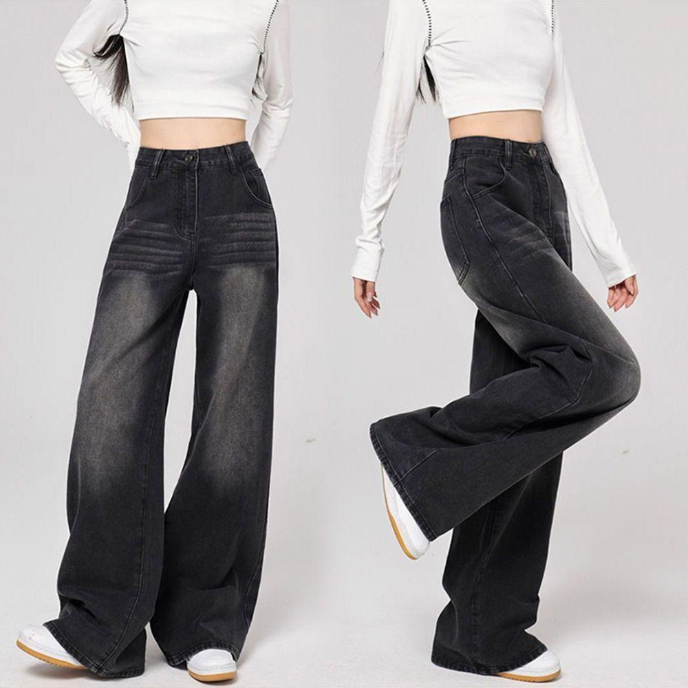High Waist Y2K Jeans Loose Baggy Denim Pants Simple Cowboy Trousers Streetwear