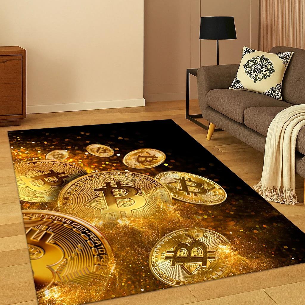 HD Bitcoin Pattern Carpet Rug for Home Bedroom Living Room Sofa Doormat Decor Carpets for Living Room Bedroom Decor Carpet