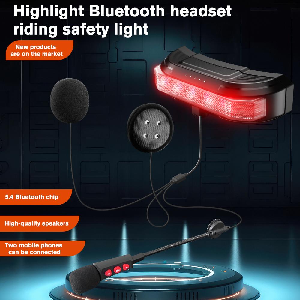 BT80 2-in-1 Bluetooth 5.4 Motorcycle Helmet Headset with Rear Warning Tail Light Waterproof Auto Answer 2000Mah Battery Earphone