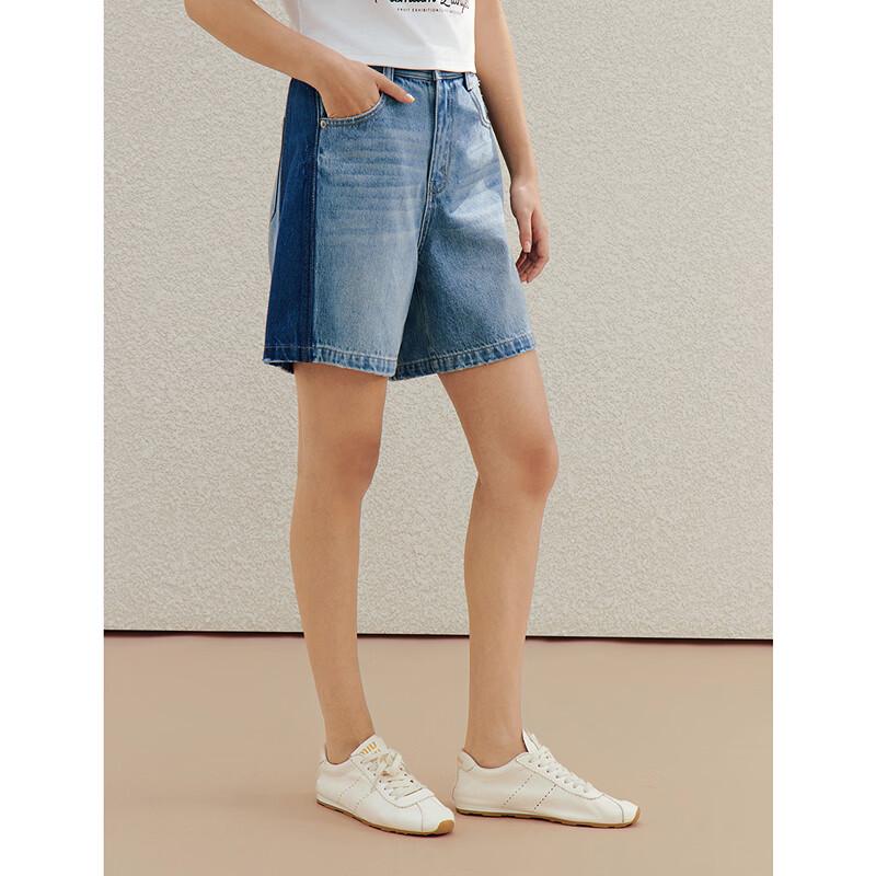 INMAN Retro Patchwork Cotton Denim Shorts
