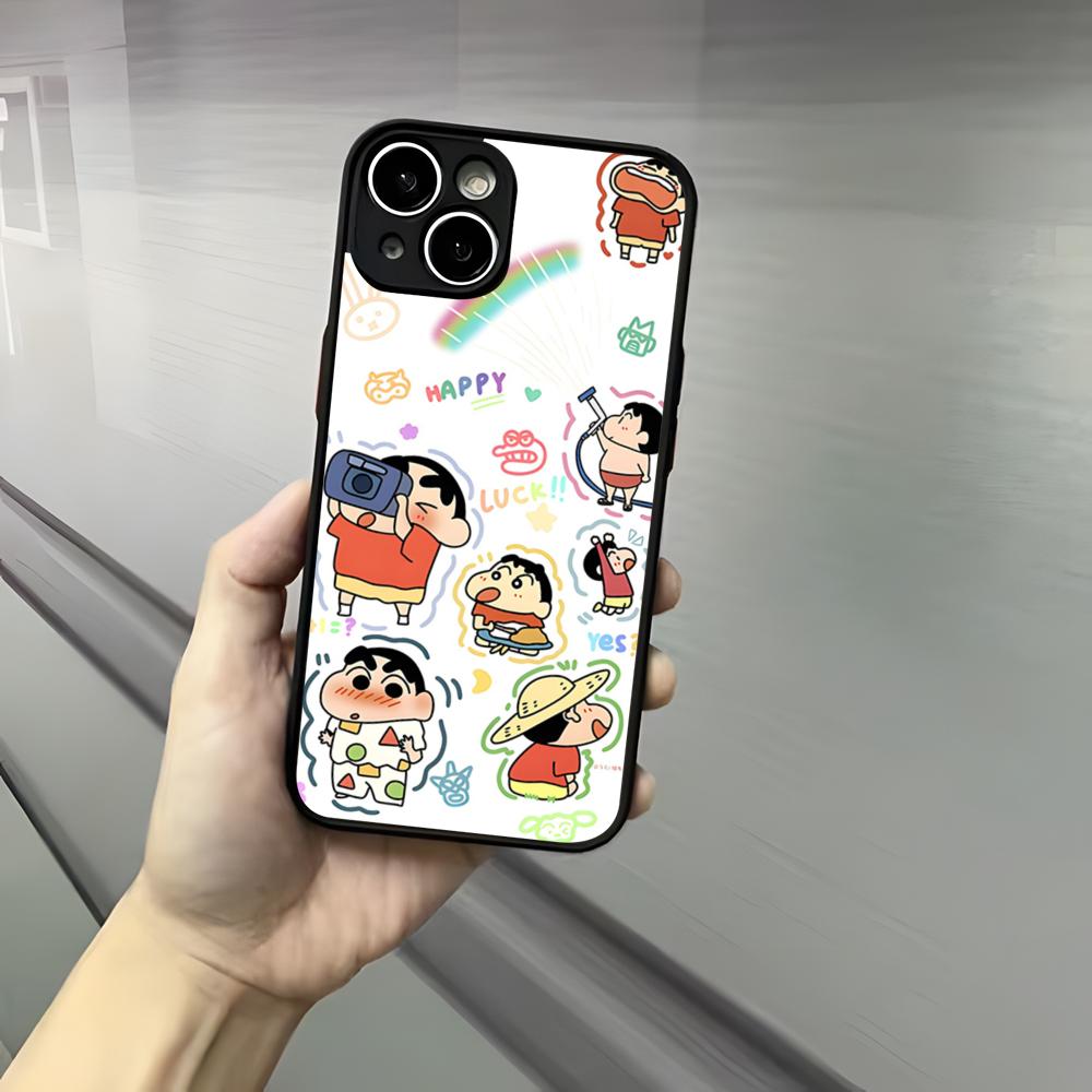 Cute C-Crayon S-Shinchan Clear Phone Case For Iphone 17 16 15 14 13 12 Pro Max Xr Air Plus Skin Feel Black Hard Shell Cover