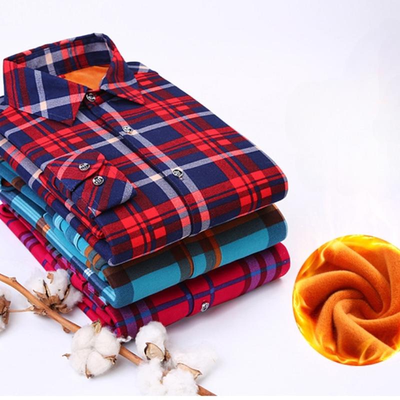Winter Women's All-In-One Velvet Shirt Long-Sleeved Plaid Plus Velvet Thick Warm Top