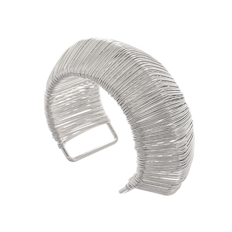 Geometric Square Woven Open Bangle Bracelet Adjustable Metal Finish Jewelry Gift For Women Fashion Accessory серебряный