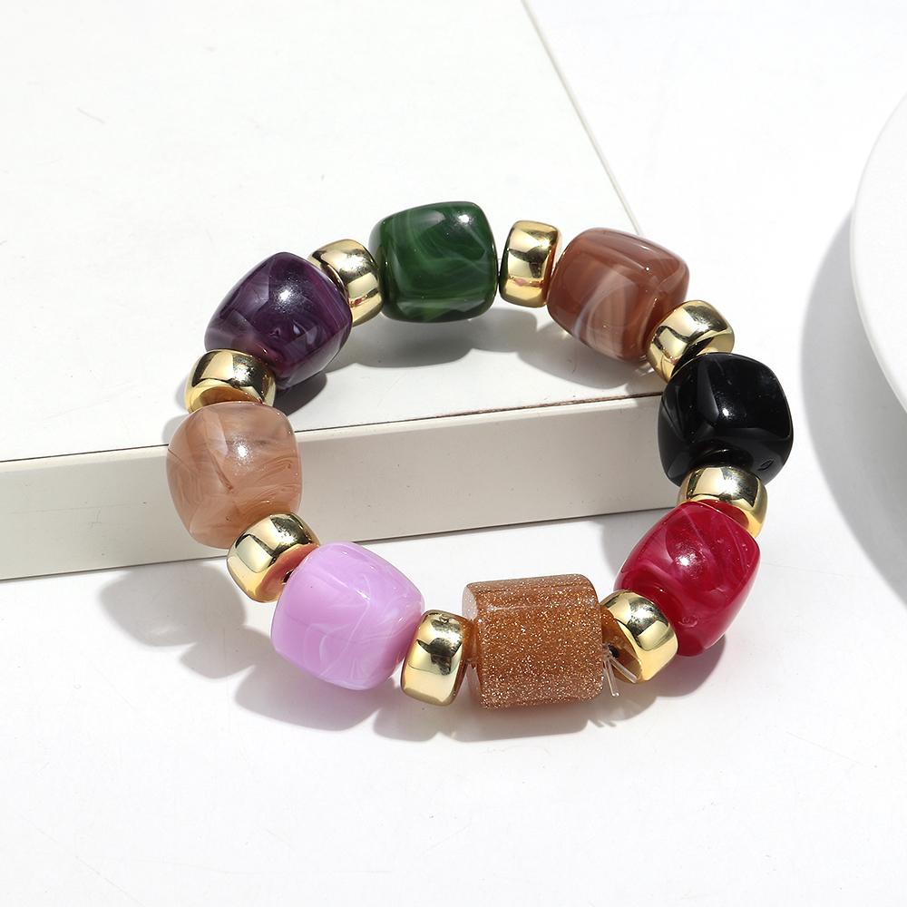 Fashion Acrylic Big Square Beads Bracelet for Women New Trendy Colorful Imitation Stone Strechy Bracelets Statement Jewelry Gift