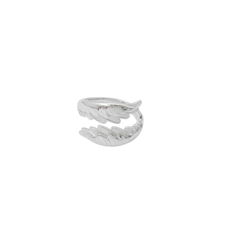 S925 Sterling Silver Angel Wings Unisex Adjustable Ring – Elegant Geometric Design In Light Luxury Style