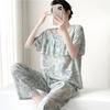 Artificial Cotton Pajamas Women's Spring and Summer Anti-bump Cotton and Silk Loungewear Suit Summer Cute Plaid Large Size Pajamas Outside Wear