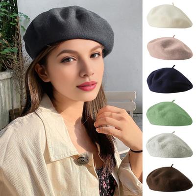 Women Beret Vintage Solid Color Painter Hat Wool Blend French Style Artist