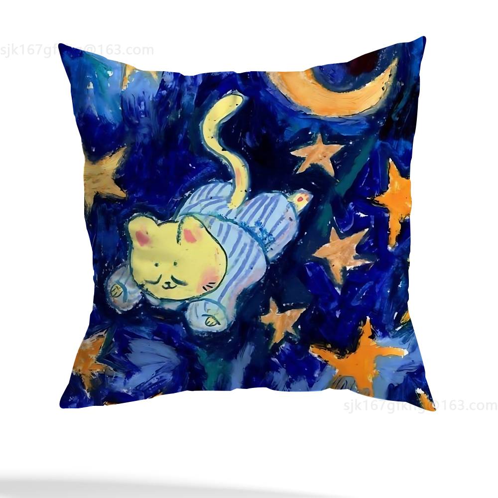 Star Heart MoonLight Cat Pillow Case Anti-dustmite Pillowcase Invisible Zipper Silky Short Plush Sofa Cushion Cover