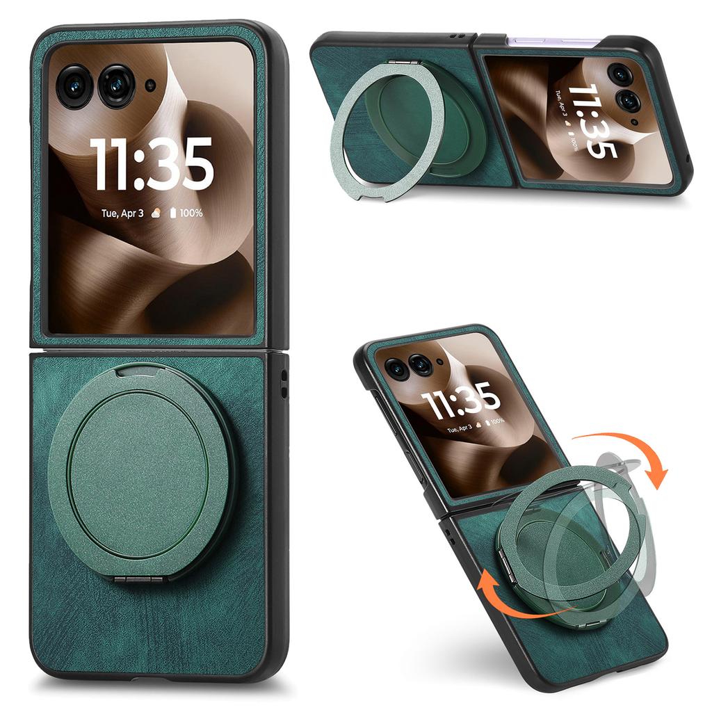 For Motorola Razr 60 Ultra 5G Phone Case with Rotating Kickstand Stress Relief Retro Leather Back Cover