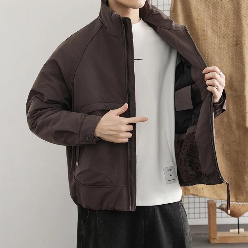 Jesień Zima Męska Luźna Kurtka Harajuku Męskie Parki Kurtka Męska Moda Codzienne Płaszcze Męskie Okrycia Wierzchnie Czarne Bawełniane Kurtki Pikowane