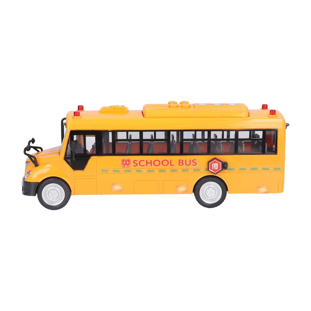 Yellow School Bus Model Toy Plastic Car Play Vehicle Figure with Opening Doors Lights Sounds