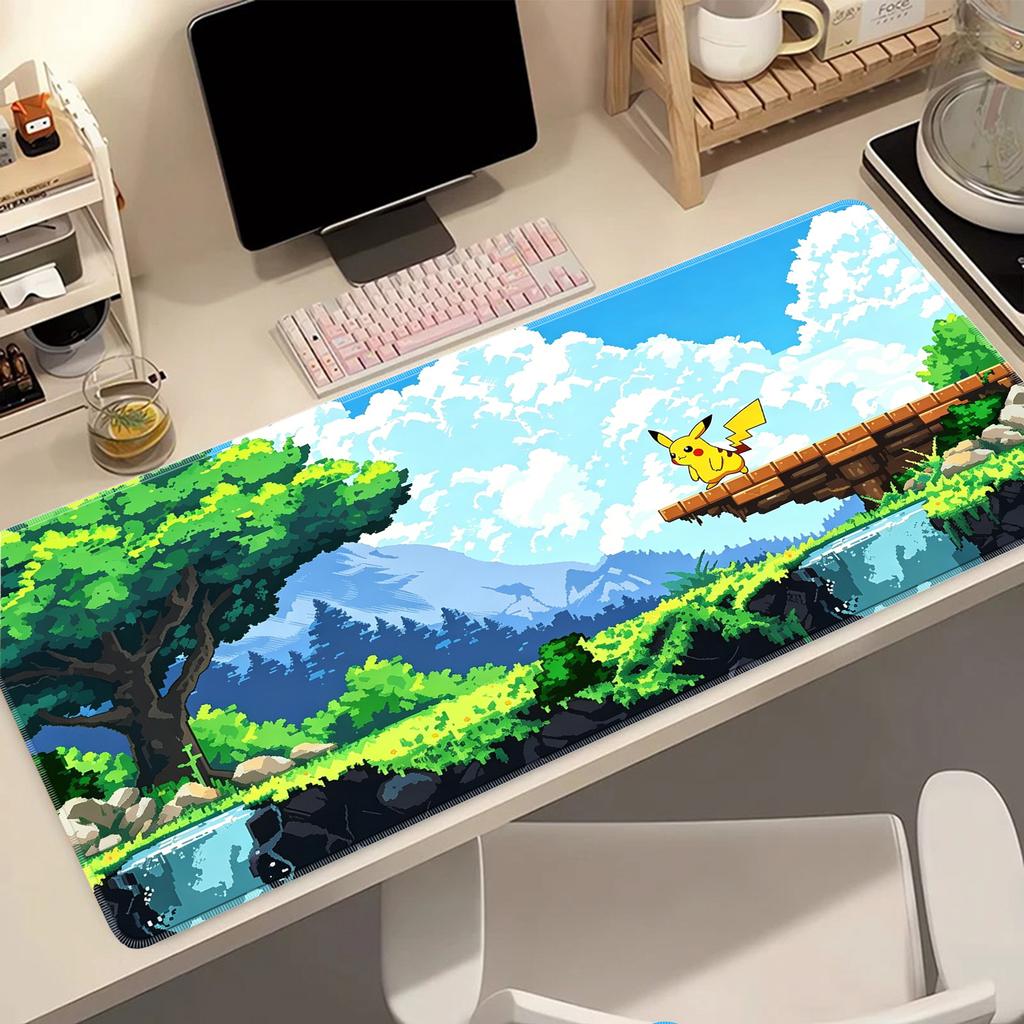 Kawaii Anime Pokemon Pikachu Extended Mousepad Soft Rubber Waterproof Desk Pad Laptop Gaming Mouse Mat Home Office Accessories