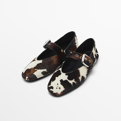 MD Shoes New Leather Flat Shoes Leopard Print Horse Hair Mary Jane Shoes Comfortable Fashion Ballet Shoes