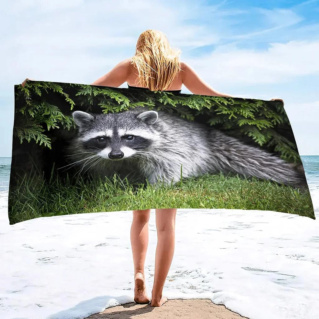Süßes Waschbär Strandtuch Sandfrei Wildtier Badetuch für Spa Pool Sport Reisen Camping Mikrofaser Schnelltrocknend Badeanzugabdeckung